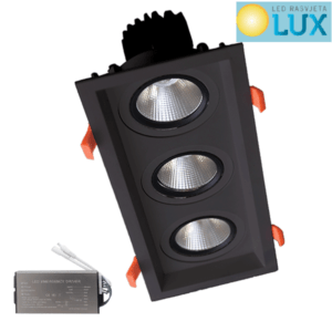 TROSTRUKA USMJERENA LED SVJETILJKA 3X15W 230V CRNA PANIK MODUL 3000K
