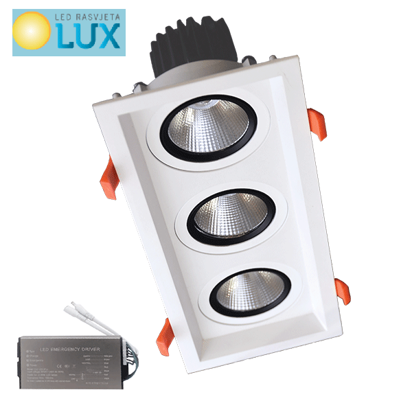 TROSTRUKA USMJERENA LED SVJETILJKA 3X15W 230V BIJELA PANIK MODUL 3000K