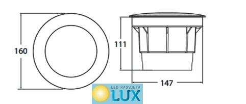 CECI 160 LED VANJSKA PODNA UGRADBENA SVJETILJKA 10W CCT IP67 DIMENZIJE