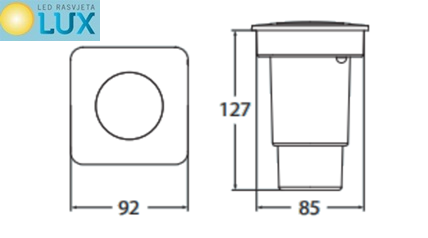 CECI 90 SQ LED VANJSKA PODNA UGRADBENA SVJETILJKA 6W CCT IP67 CRNA DIMENZIJE