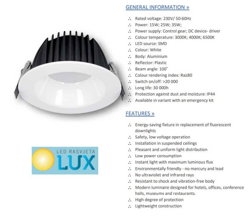 LED UGRADBENA SVJETILJKA SMD