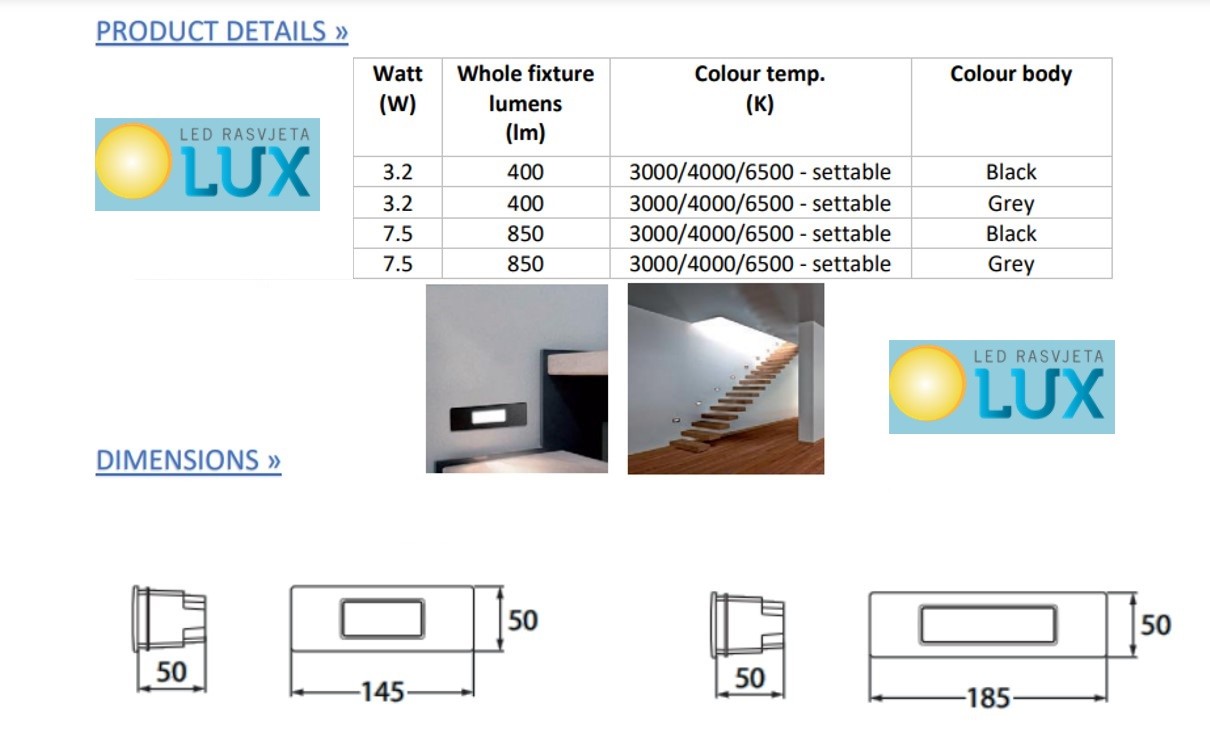 ZIDNA UGRADBENA SVJETILJKA 190LED NINAL 7,5W