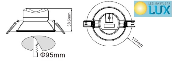 LED DOWN LIGHT 10W 3000K DIMENZIJE