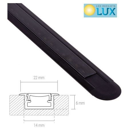 UGRADNI CRNI MINI XL aluminijski profil SA CRNIM POKROVOM 2 m ZA LED TRAKE