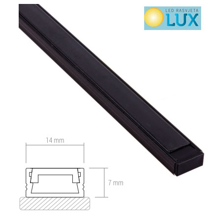 NADGRADNI CRNI MINI aluminijski profil SA CRNIM POKROVOM 2 m ZA LED TRAKE