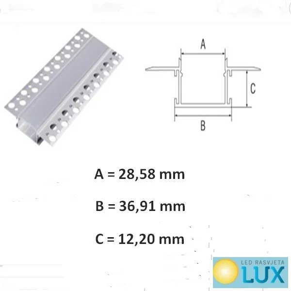 ALU PROFIL UGRADNI ZA GIPS 2m za led traku DP65_dim ALU PROFIL UGRADNI ZA GIPS 2m za led traku DP65_dim